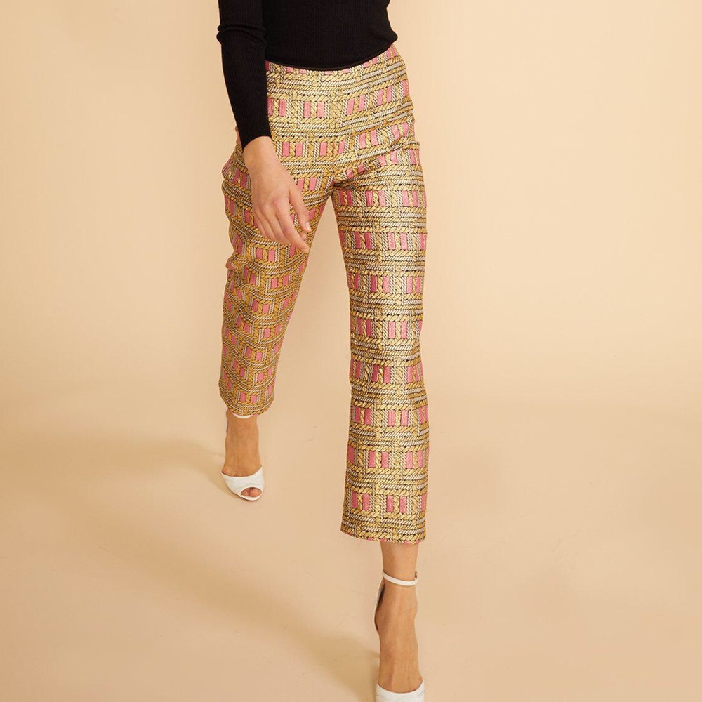 NWT Cynthia Rowley Brocade Bonfire Cropped Pants